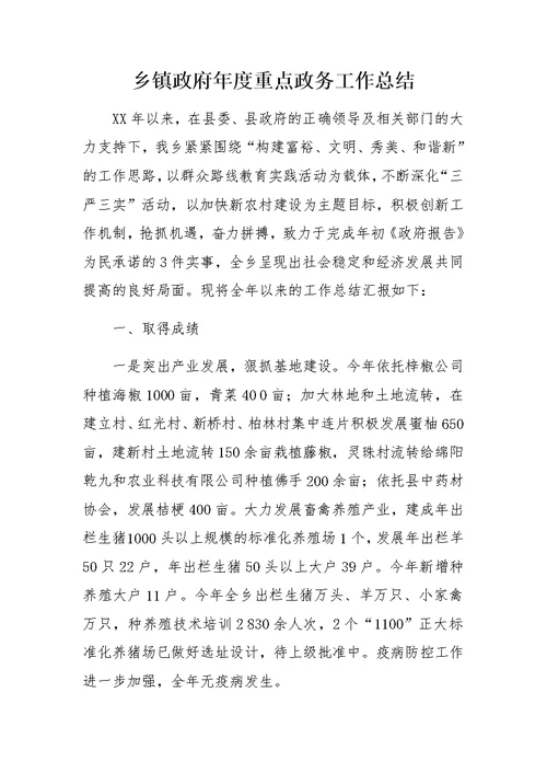 乡镇政府年度重点政务工作总结