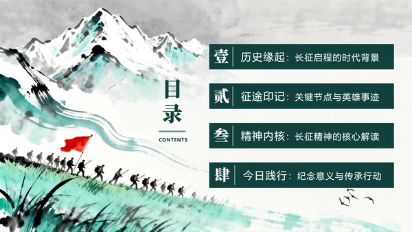 绿色水墨水彩中国风党史教育长征纪念日主题PPT模板