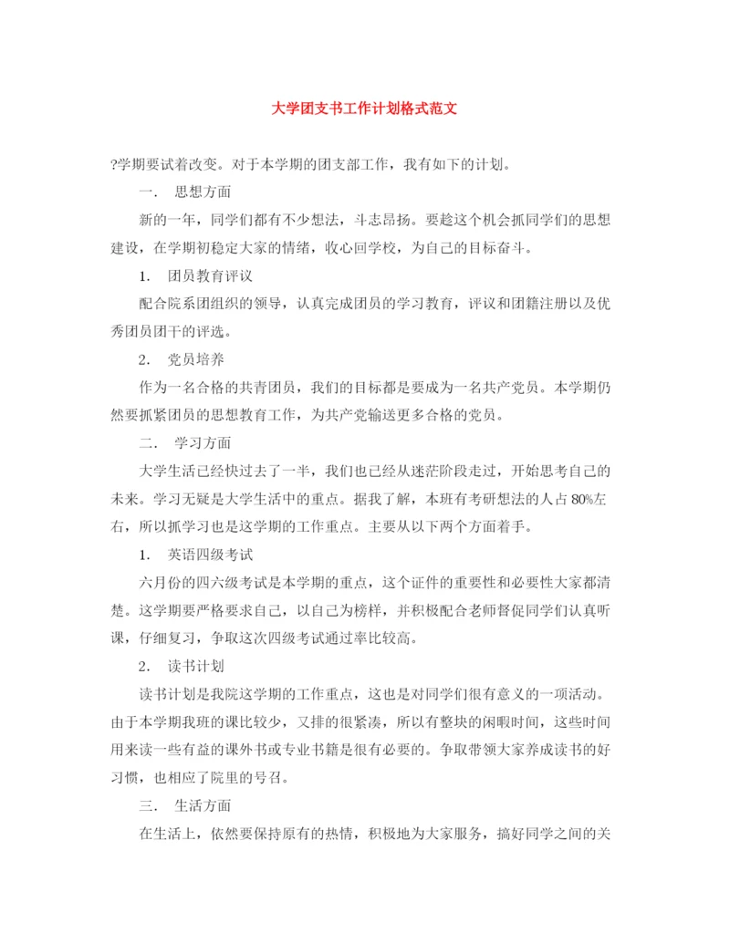 精编之大学团支书工作计划格式范文.docx
