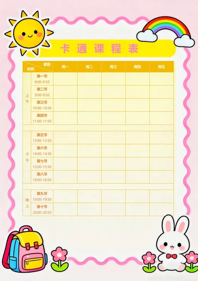 word卡通课程表模板