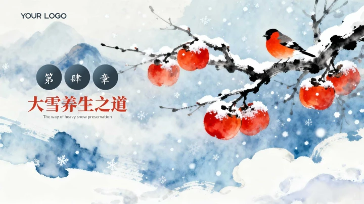 蓝色中国风大雪节气PPT模板