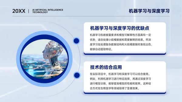 浅蓝色简约风AI人工智能技术分享PPT模板