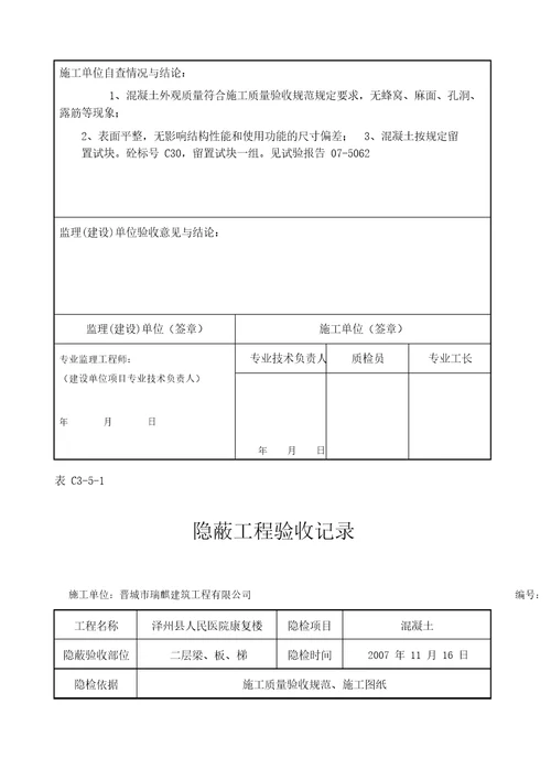 (完整版)混凝土隐蔽工程验收记录汇总