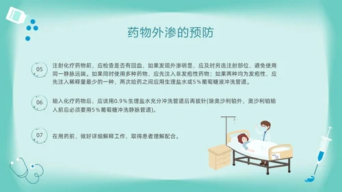 绿色卡通药物外渗的预防与处理PPT模板宣传PPT动态PPT输液外渗的处理方法