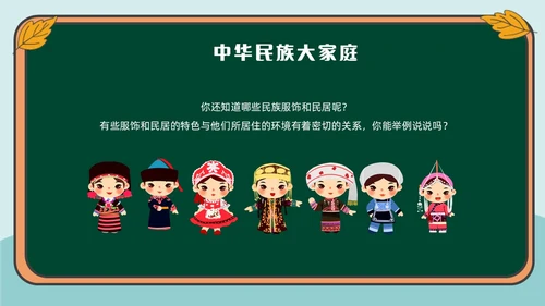 绿色插画风民族文化介绍主题班会民族团结