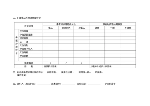 结直肠癌中医护理效果评价表