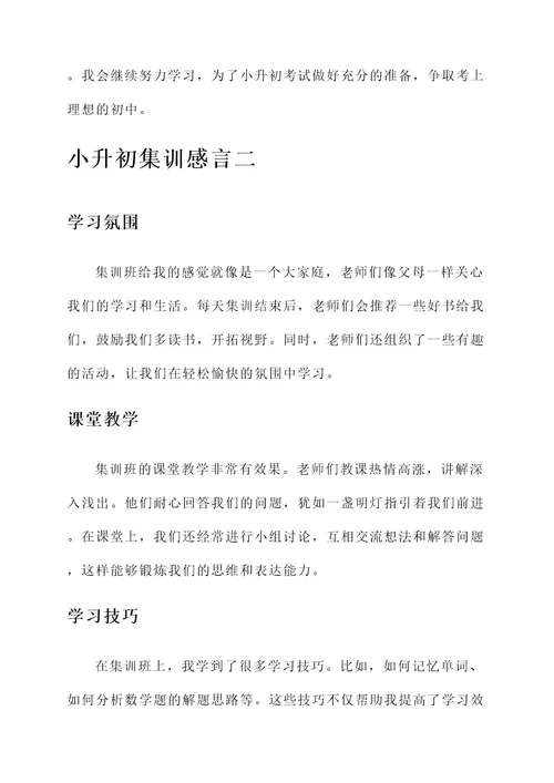 小升初集训感言