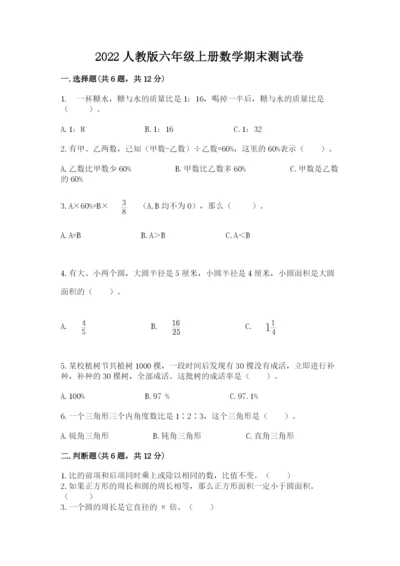 2022人教版六年级上册数学期末测试卷精品（突破训练）.docx