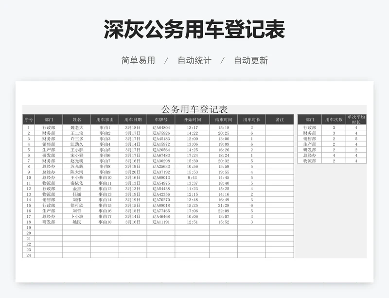 深灰公务用车登记表