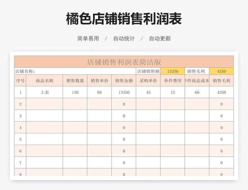 橘色店铺销售利润表
