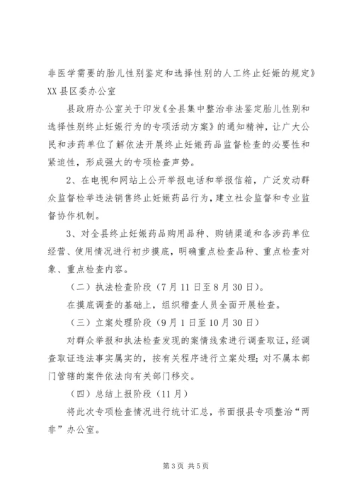 食品药品监督管理局整治两非专项行动实施方案 (2).docx