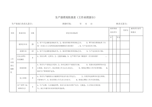 生产部绩效考核表格