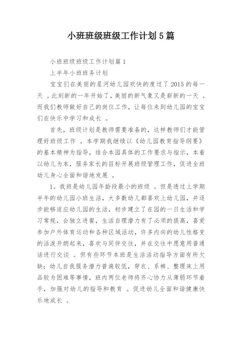 小班班级班级工作计划5篇.docx