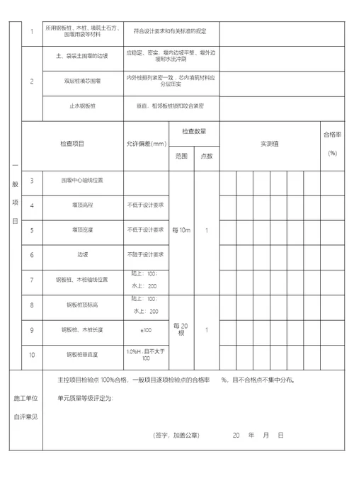 给水排水构筑物工程施工与验收规范质量评定表