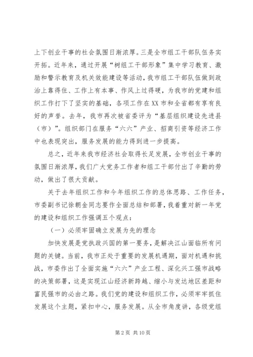 书记在全市组织工作会议上的致辞.docx