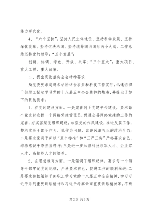 科技局学习十八届五中全会精神情况汇报.docx