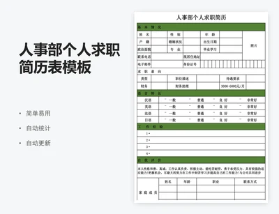 人事部个人求职简历表模板