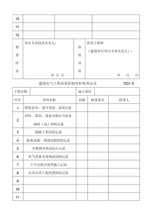 全套电气工程验收表格模板