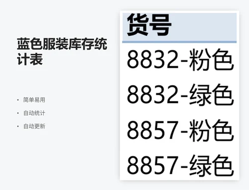 蓝色服装库存统计表