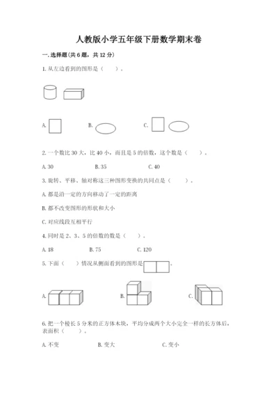 人教版小学五年级下册数学期末卷【中心小学】.docx