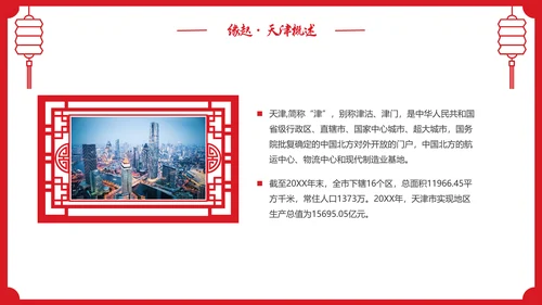 红色剪纸风城市介绍天津PPT城市介绍中国城市