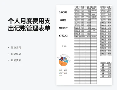 个人月度费用支出记账管理表单