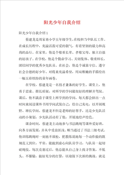 阳光少年自我介绍