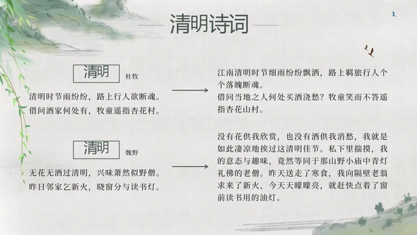 绿色中国风山水清明节科普教育带内容PPT模板
