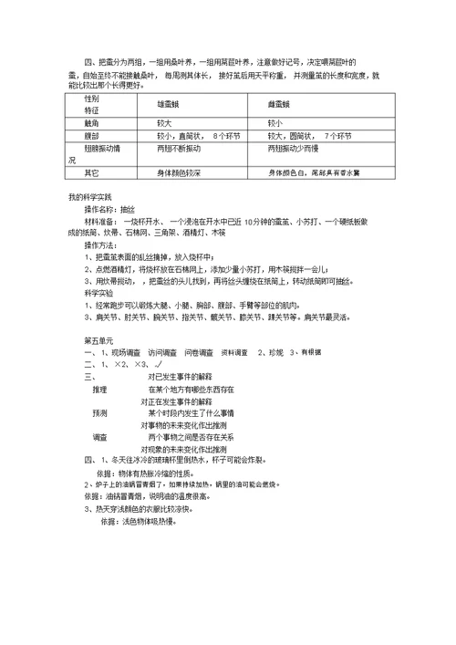 四年级科学练习题