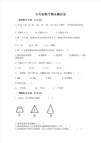 小升初数学期末测试卷考点精练