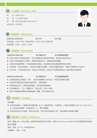 电子商务网站维护简历模板