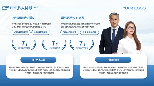 蓝色商务风多人介绍PPT版式合集