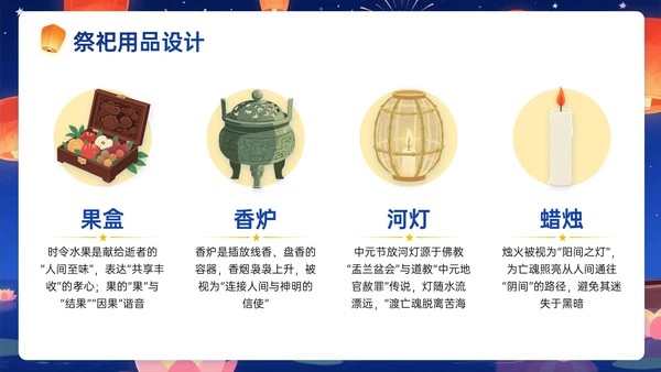 深蓝黄色插画风中元节营销策划PPT模板