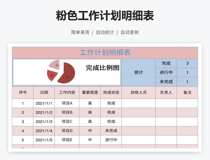 粉色工作计划明细表