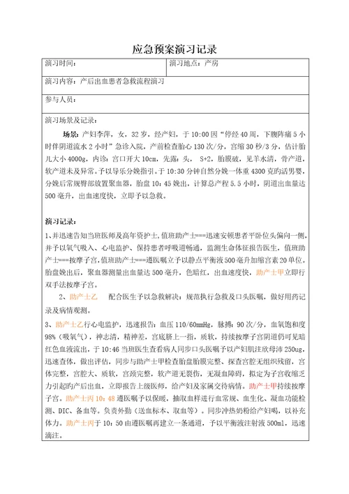 产后出血应急全新预案演练记录