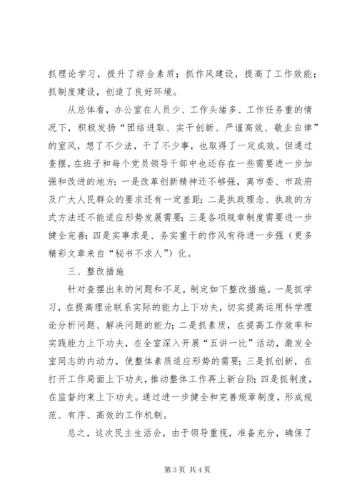 某某办公室县处级党员领导干部民主生活会情况报告.docx