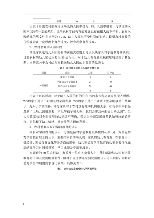 关于农村学前教育需求现状的调查研究