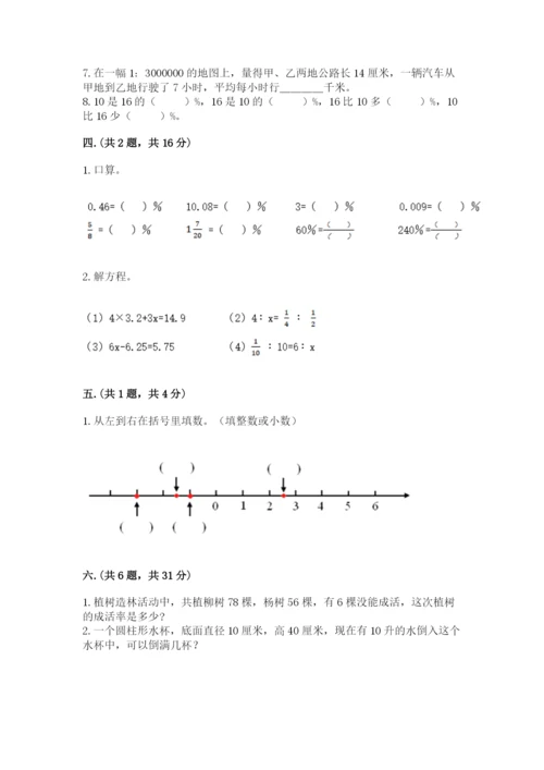 小学六年级下册数学摸底考试题附参考答案（满分必刷）.docx