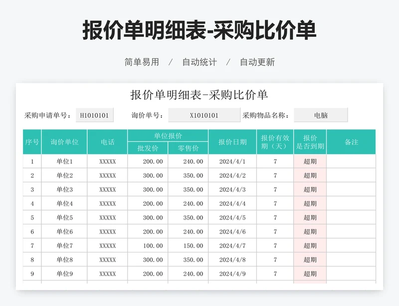 报价单明细表-采购比价单