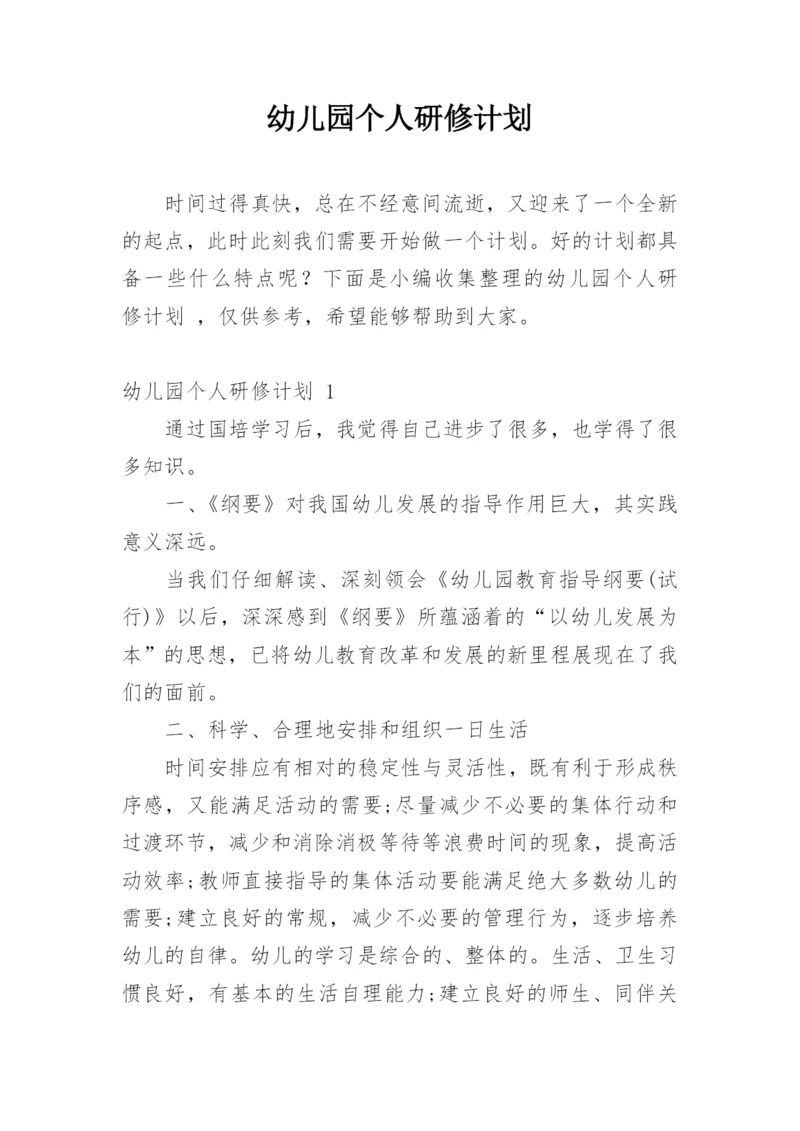 幼儿园个人研修计划.docx