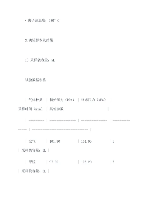 气体采样设备实验报告