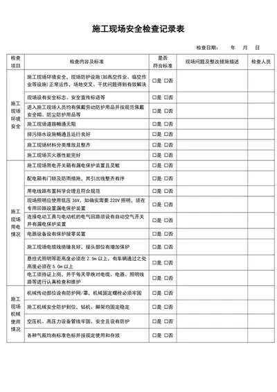 施工现场安全检查记录表