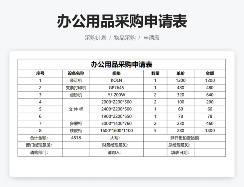 办公用品采购申请表