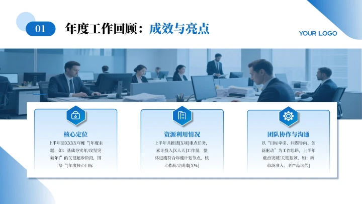 蓝色简约商务风年终总结汇报PPT模板
