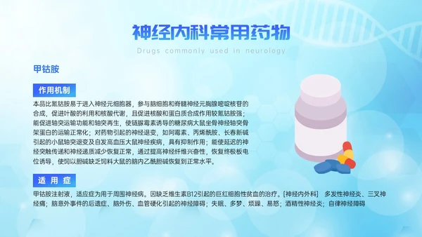 蓝色简约展板风神经内科常用药解析培训PPT课件