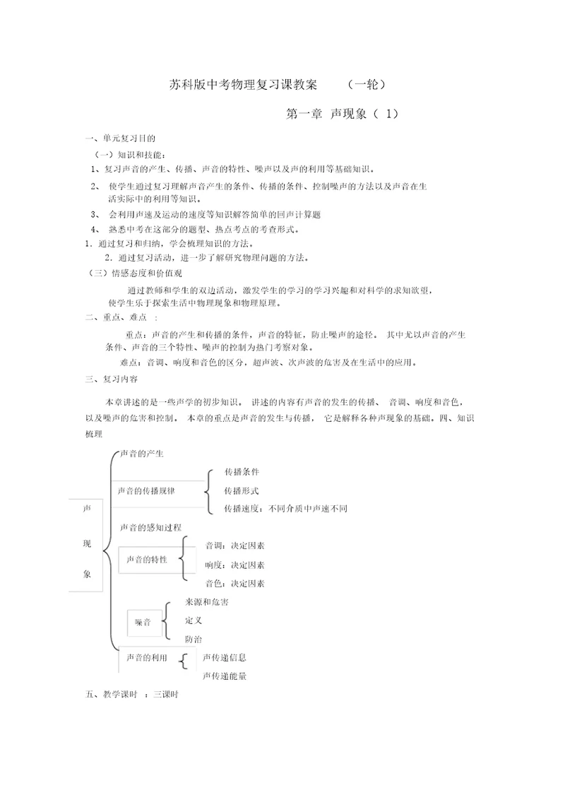 苏科版备战中考物理复习课教案一轮