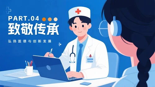 蓝色卡通插画风中国医师节节日介绍PPT模板