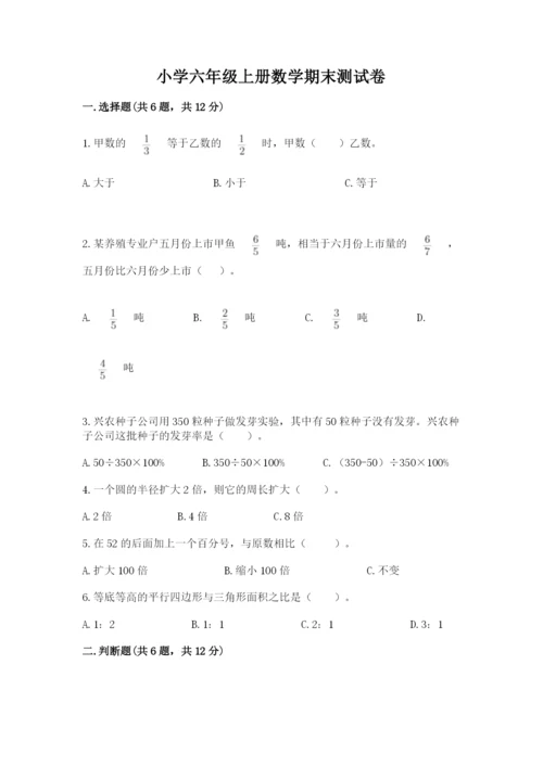 小学六年级上册数学期末测试卷及参考答案【综合题】.docx