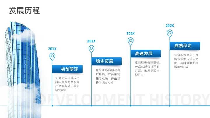 项目进展-蓝色简约风4项时间轴