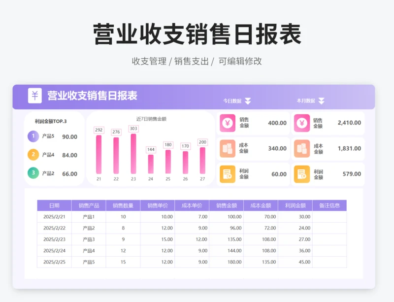 营业收支销售日报表